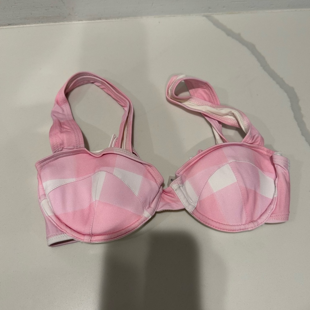 Solid & Striped Pink Plaid Gingham Underwire Biki… - image 1